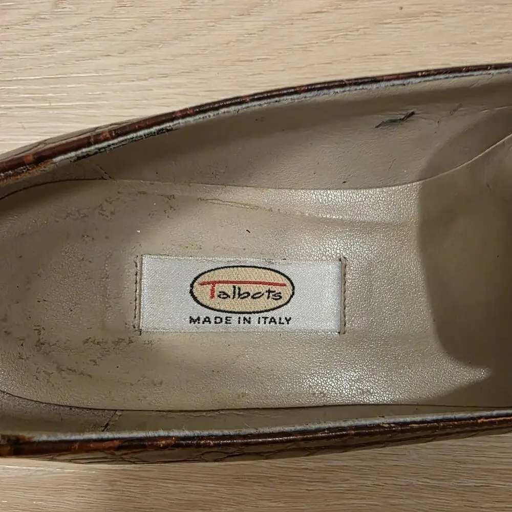Vintage Talbots Brown Leather Snakeskin Preppy‎ Dark Academia Heels Size 6
